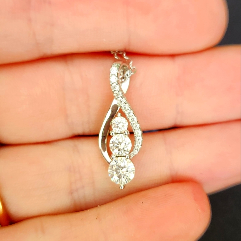 Certified Moissanite Sterling Silver Pendant Necklace